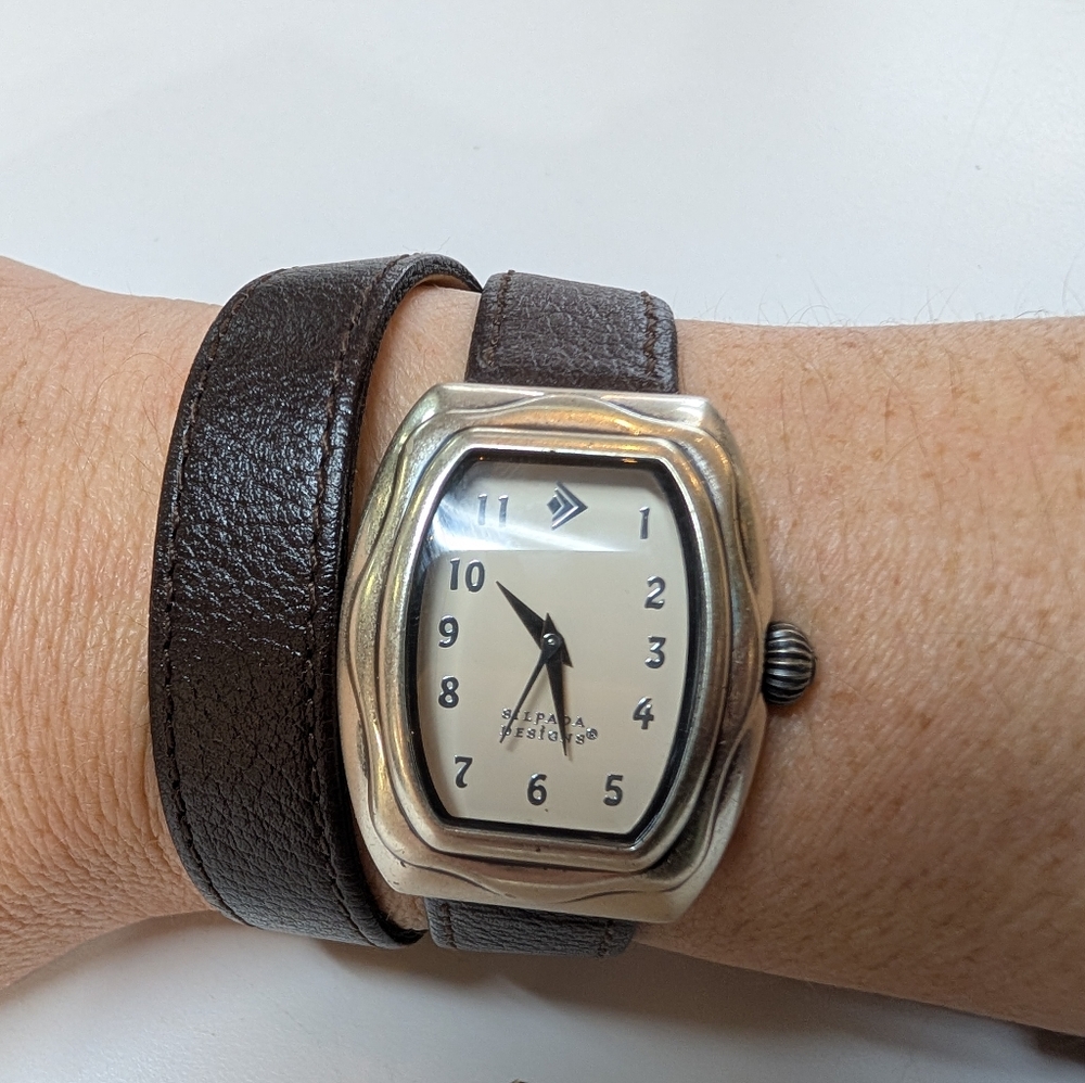 Silpada Brown Double-Wrap Leather Watch with Silver-Tone Case